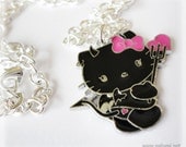 Devil Kitty Pendant, Silver Plated Chain - Friendship Necklace