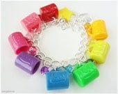 Kawaii Rainbow Mug Charm Bracelet, Chunky Silver Plated Chain with Acrylic Colorful Charms - Oshare Kei, Kandi Kid