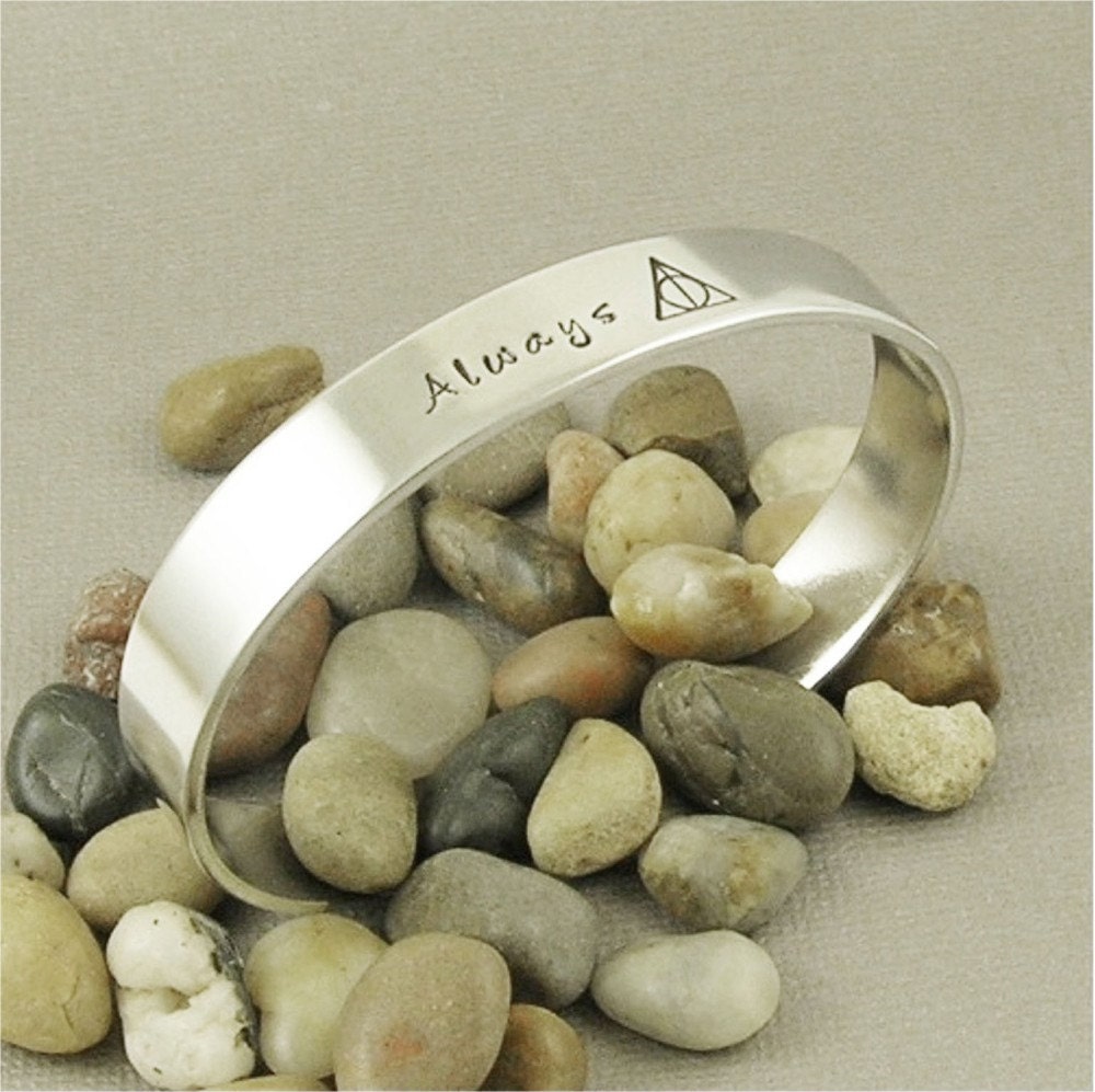 Deathly Hallows - Always - Harry Potter inspired Hand Stamped Aluminum Cuff Bracelet