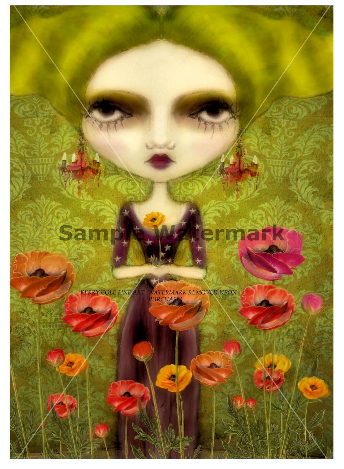 5x7 Print of the original digital collage 'In a field with poppies'... Print on Photo Based Satin Paper