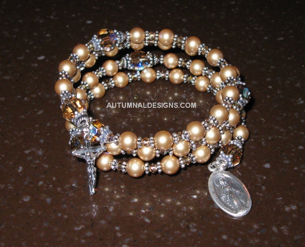 5 Decade Rosary. Wrap Bracelet. Swarovski Pearl, Swarovskis, and Sterling Silver