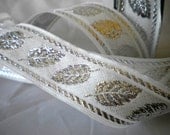 25 mm Jaquard Ribbon Trim with Silver Leaves , Reversible,