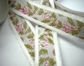 Satin Floral Jacquard Ribbon Trim Fushia and Pink  Flowers 1.09 yard