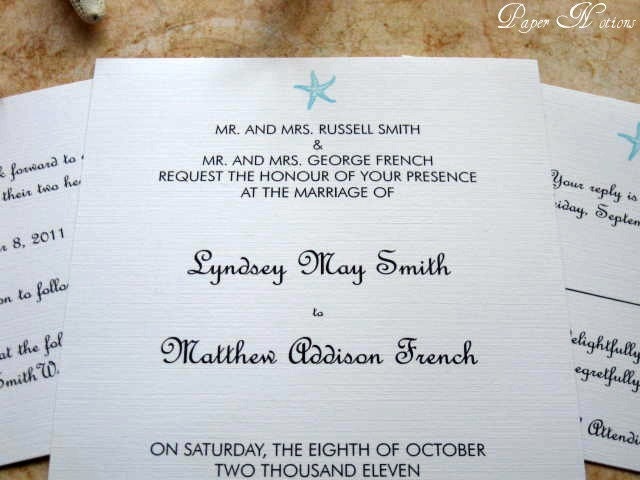 Starfish Wedding Invitation Set Beach Themed Wedding Invitation, RSVP Card, Save The Date Card--Sample Listing