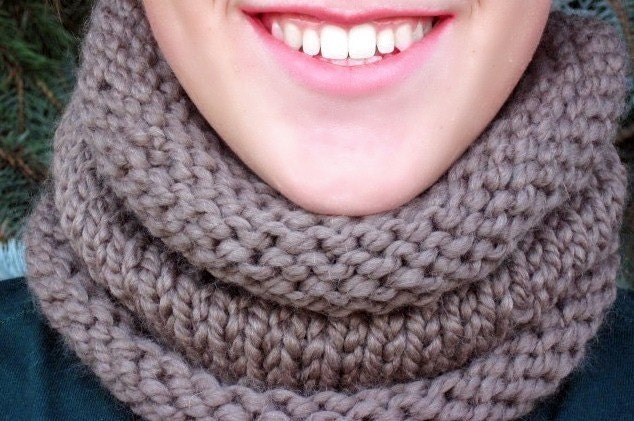 Hand knit womens cowl scarf - neck warmer, taupe, Winter Fashion, Winter Accessories