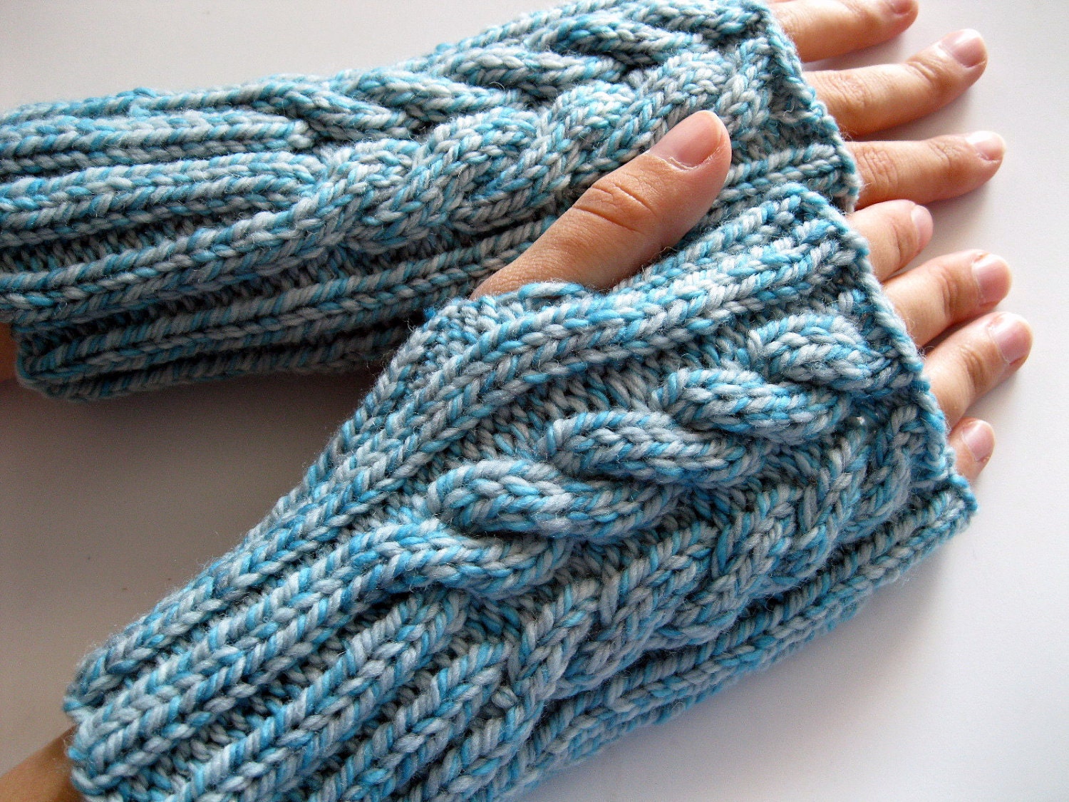 Fingerless gloves - fingerless mittens, hand knit, hand dyed yarn, light blue, Winter Fashion, Winter Accessories