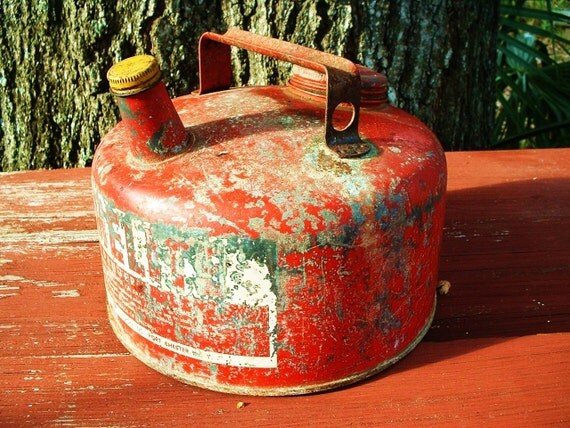 Vintage Rusty Metal Red Gas Can Great Display by MostlyMadelines