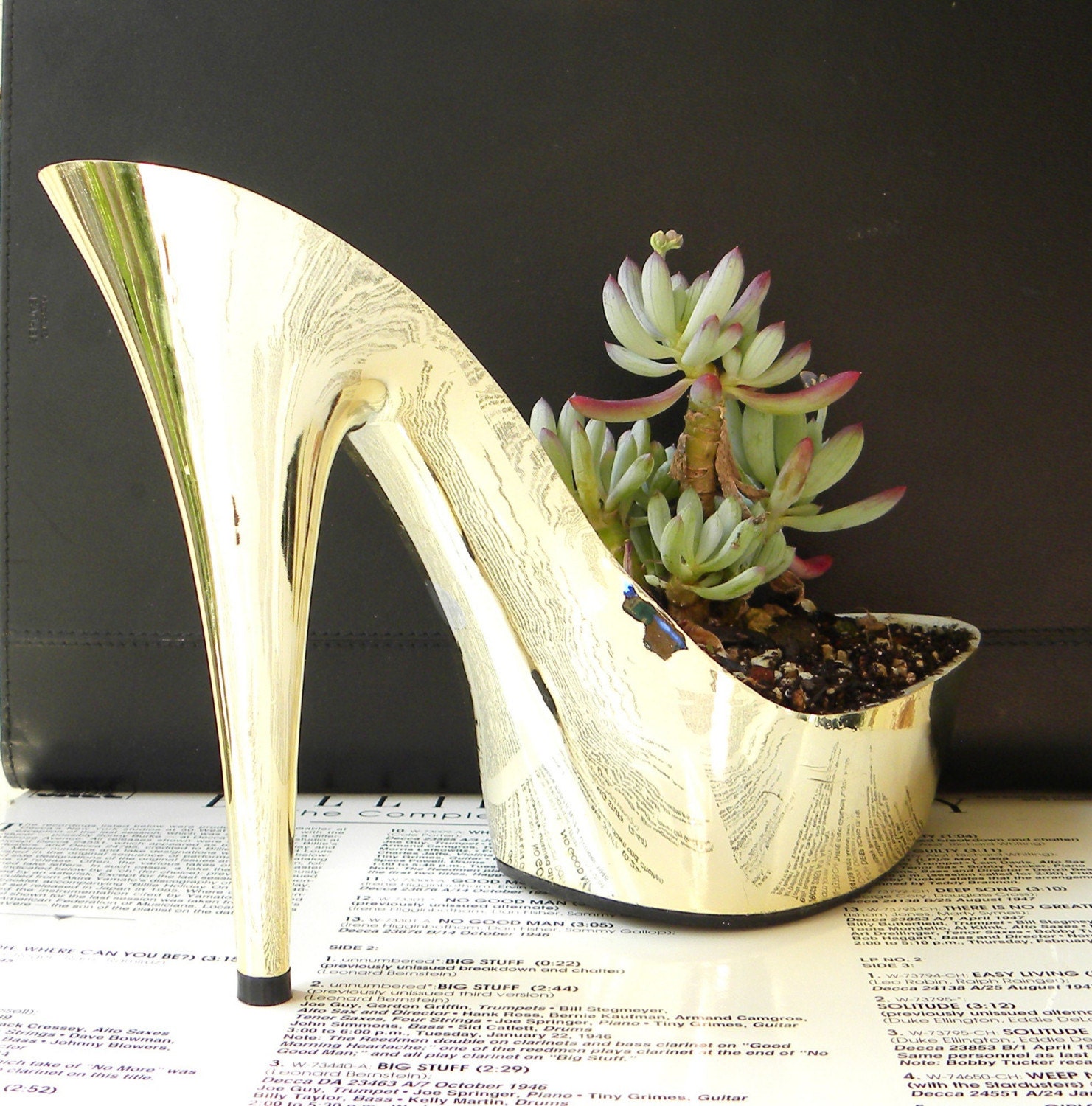 glam gold stiletto heel succulent planter