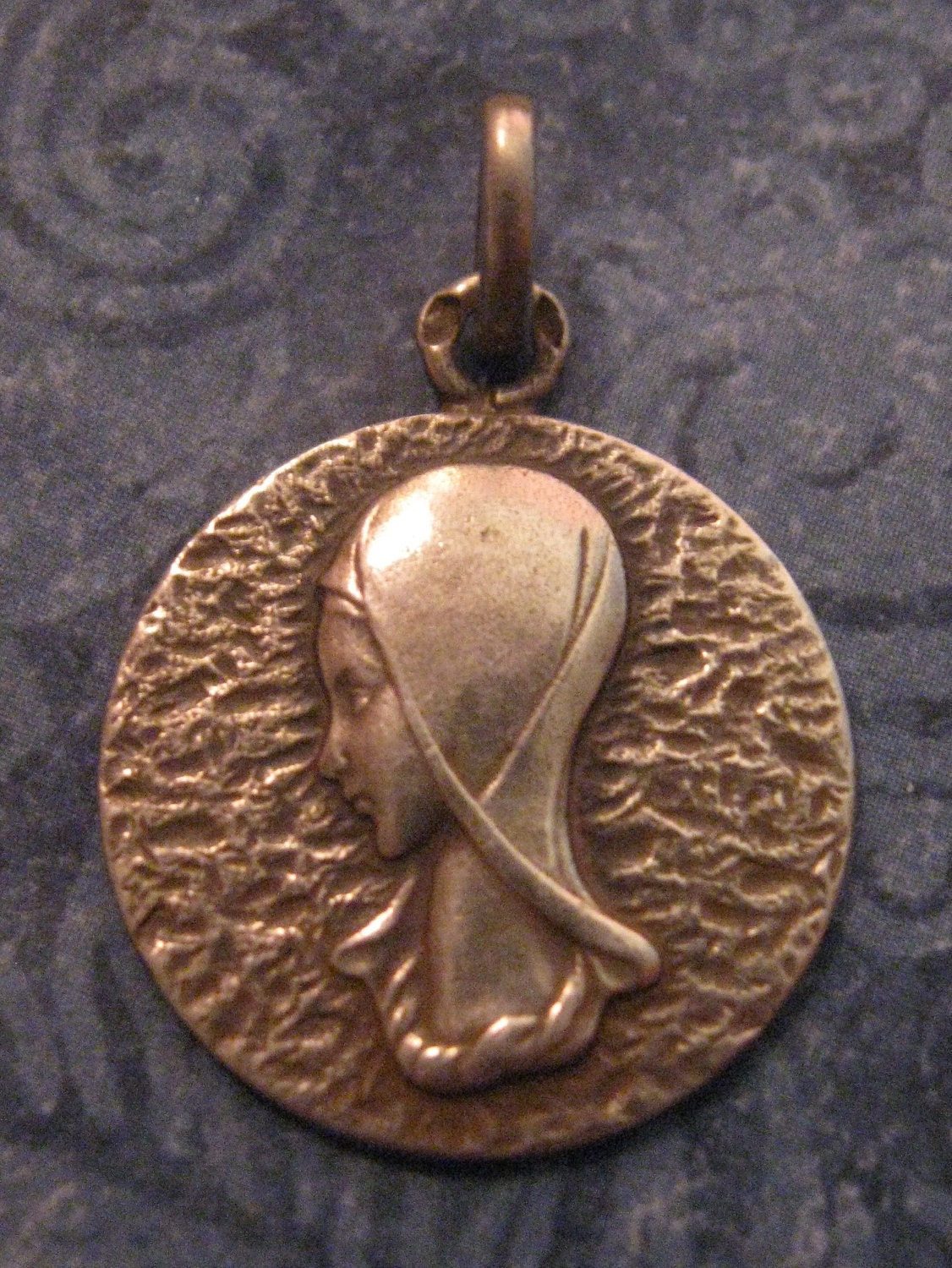 Vintage Virgin Mary Religious Medal French Sterling Silver SS-236