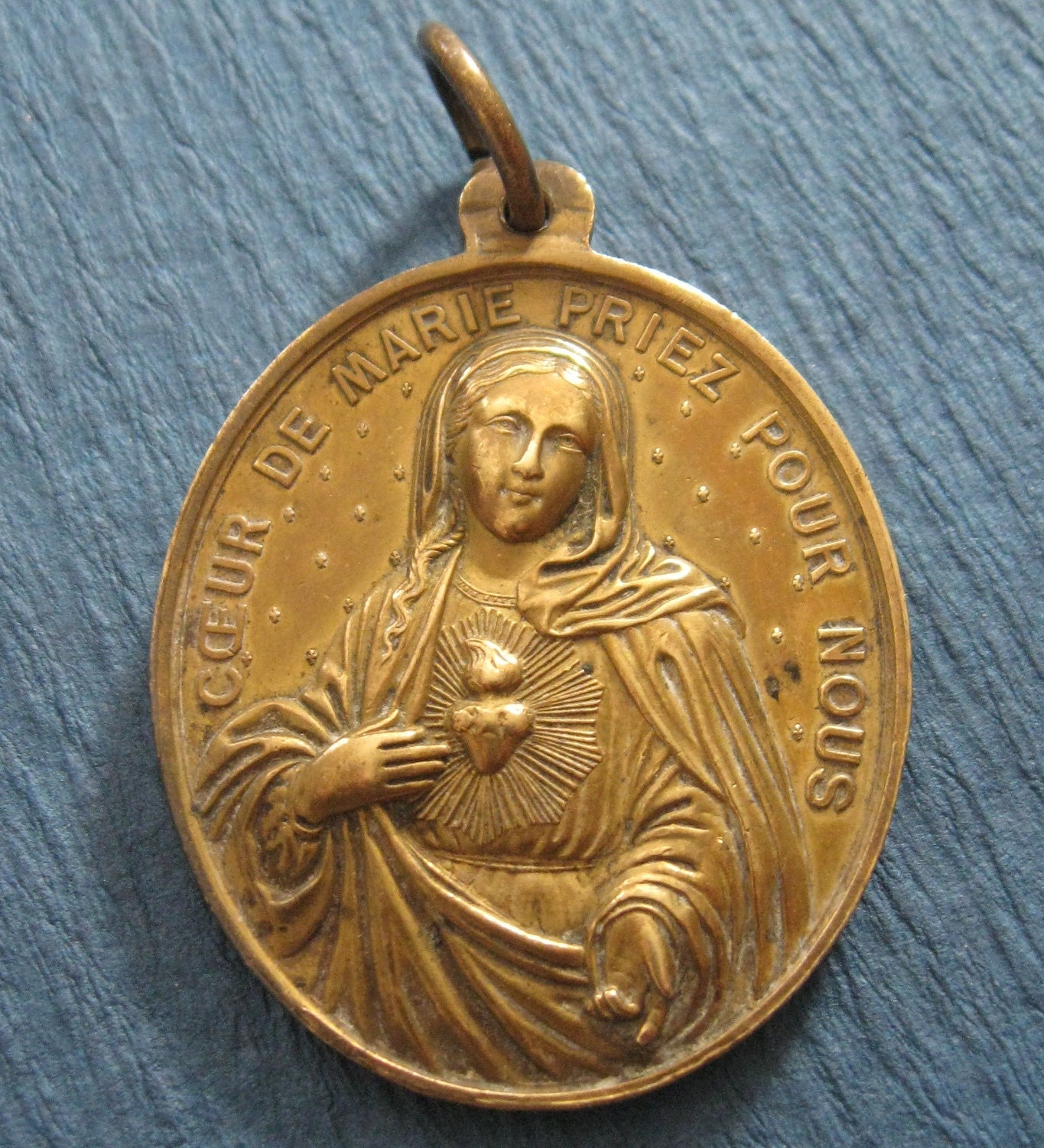 Antique Religious Medal Immaculate Heart Of Mary Sacred Heart Of Jesus SS209