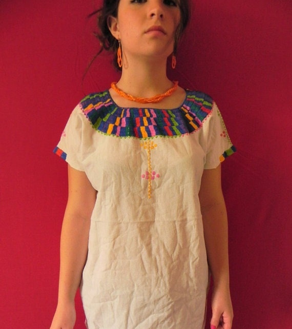 Mexican Top Blouse Blue Color Comfortable Embroidered cotton M