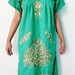 Mexican Green Long Dress Lovely Golden Embroidered Handmade Medium