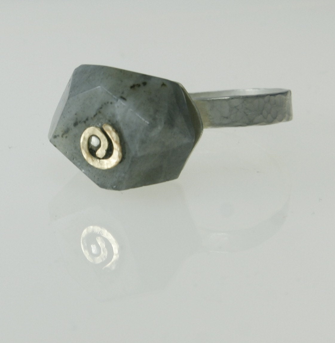 Labradorite Ring Industrial Chic Silver Cocktail Ring size 8.5
