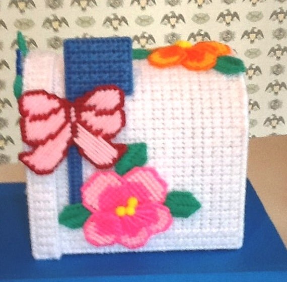 Items similar to Needlepoint Tissue Box Cover, Pansy Mailbox on Etsy
