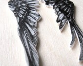 Wing Earrings Mismatched -  Lightweight Black and White Plastic - Original Nature Drawing