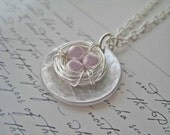 Silver Filled Three egg Nest Mother's Necklace - Nesting - Pearls children stamped mom mother custom engraved personalized