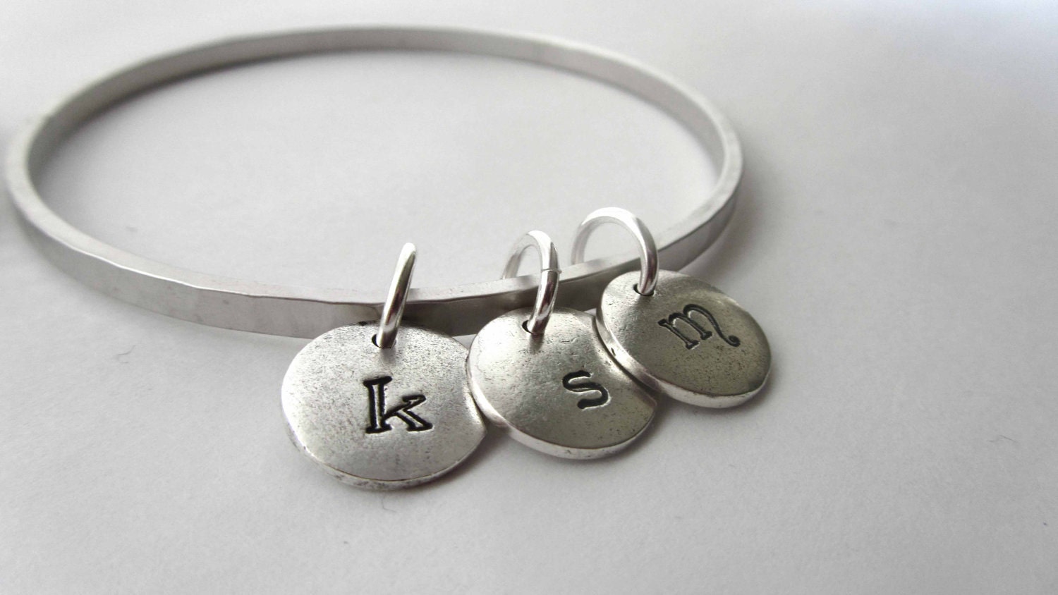 Bangle Bracelet 2 Silver Custom Engrave - Banded Together - Initals Date Letters Numbers Child Mother