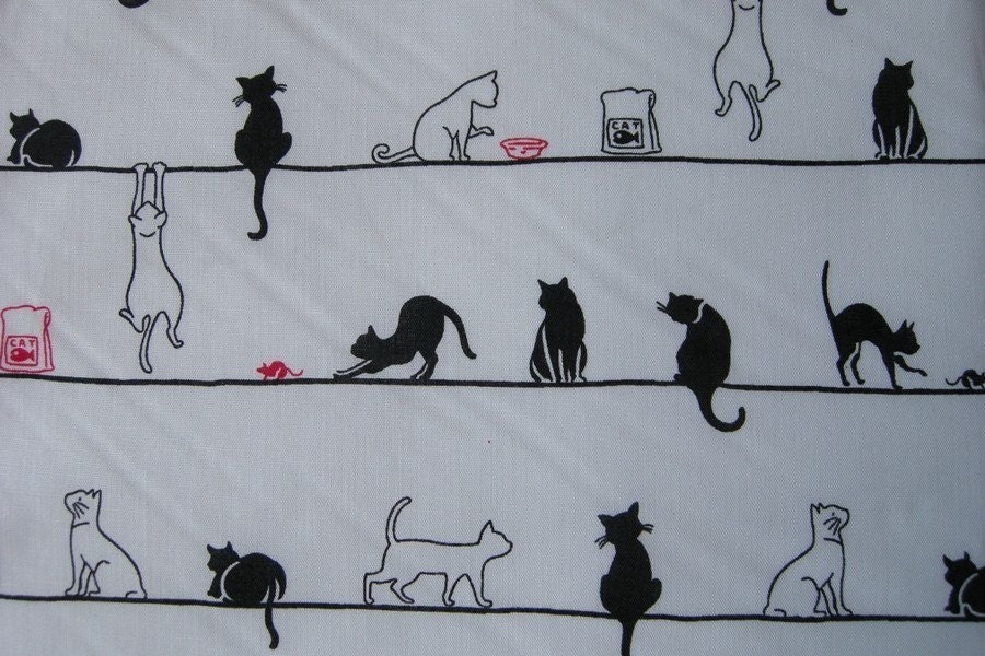 Lovely cotton fabric - Cats black and white - by the yard