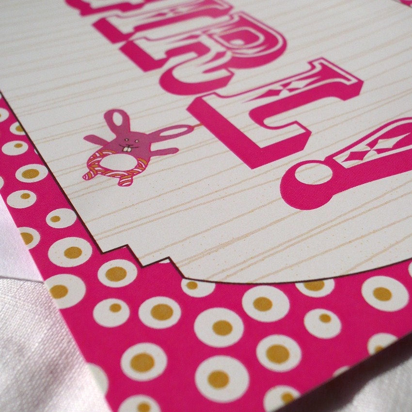 Personalised Dotty Baby Girl Birth Announcement (10 cards and envelopes)