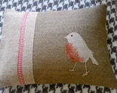 hand printed brown robin cushion