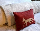 Hand printed new small deep red fox cushion
