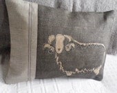 hand printed and stitched charcoal curly horn sheep cushion