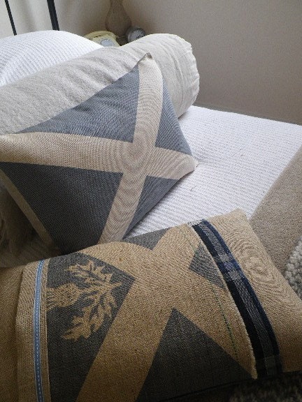 hand printed rustic Scottish saltire flag cushion cover