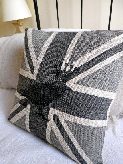 hand printed royal raven union jack cushion cover