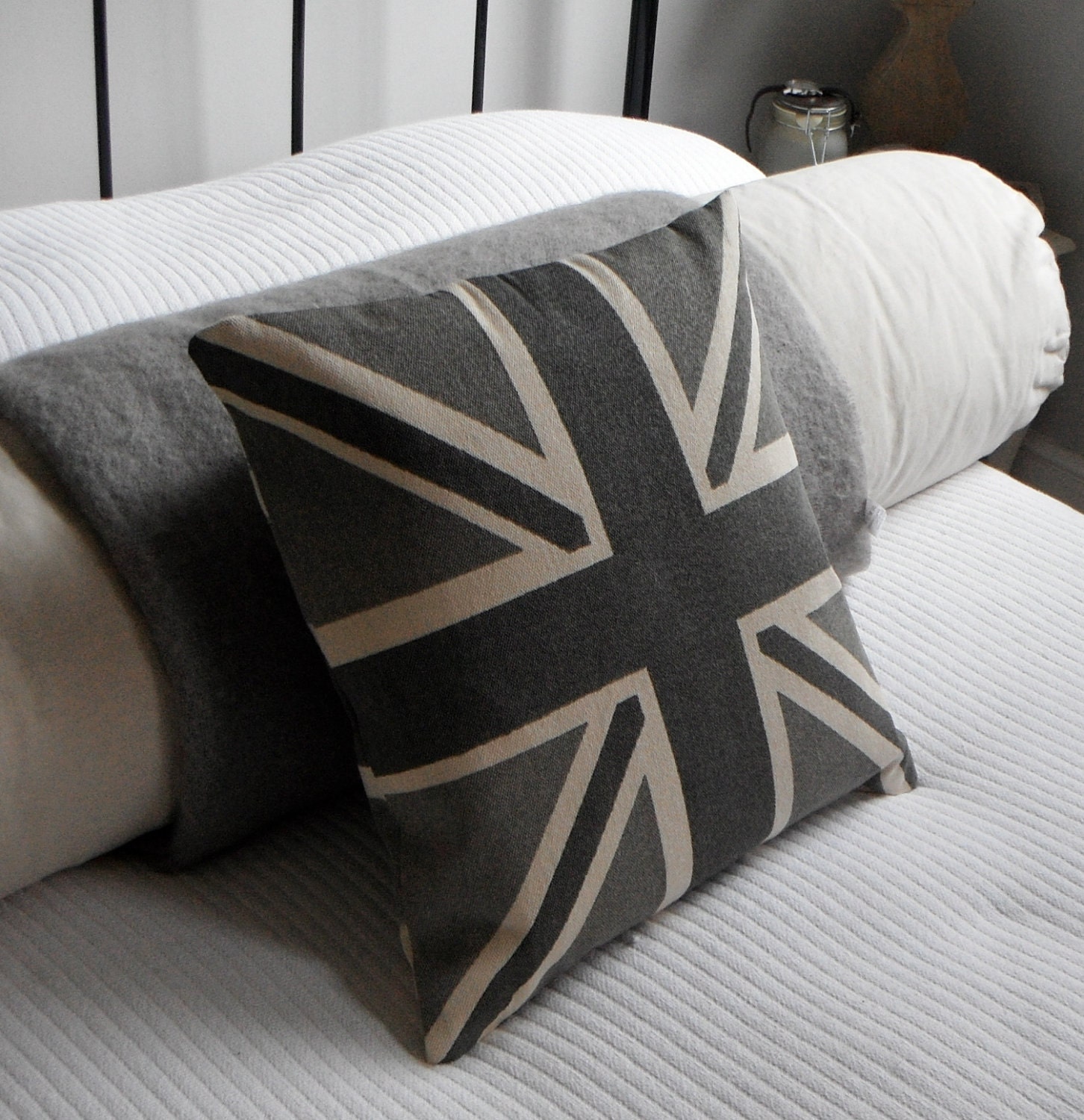 Helkat classic greys reversible union jack cushion cover