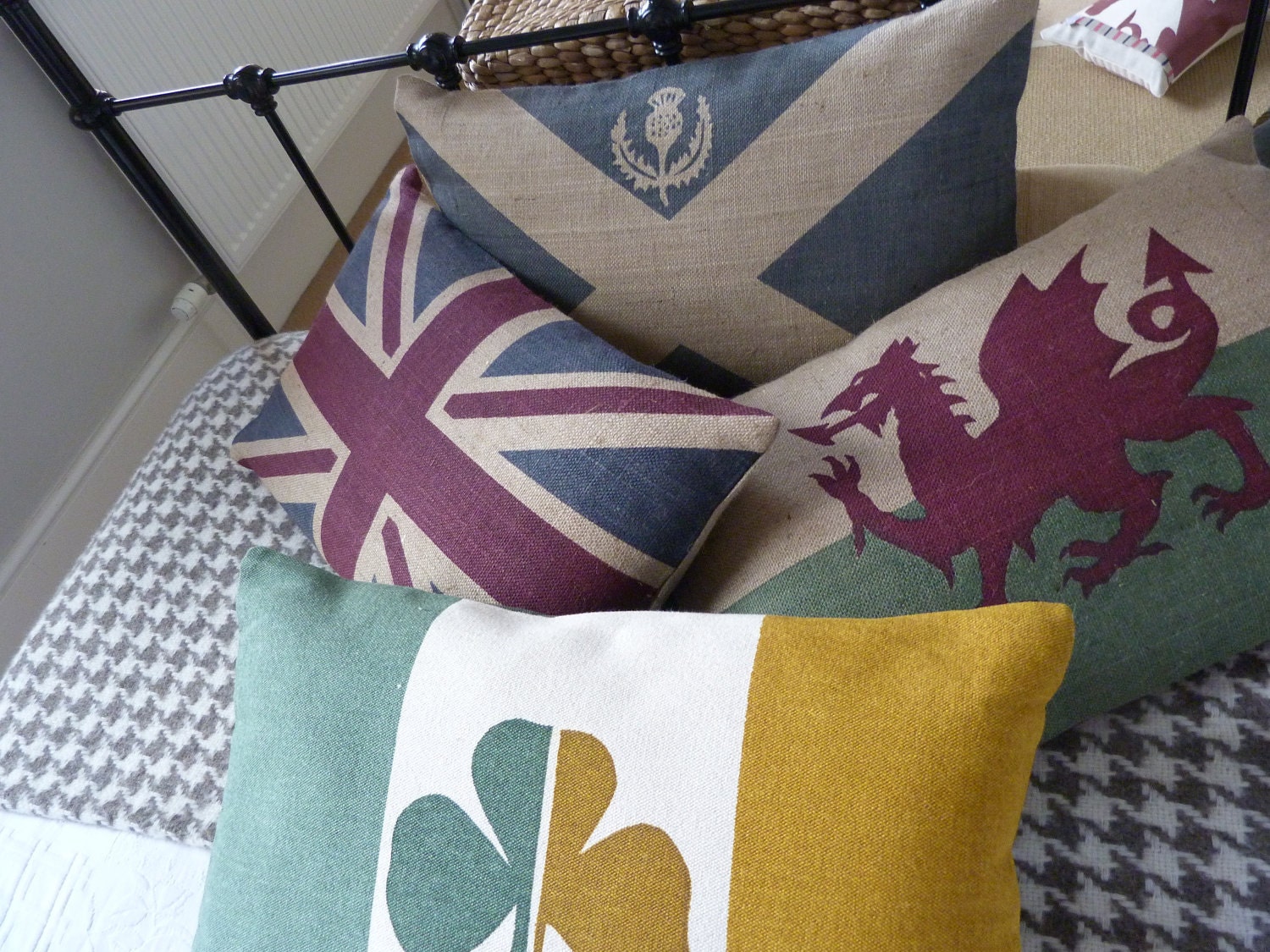 hand printed rustic Scottish saltire flag cushion cover