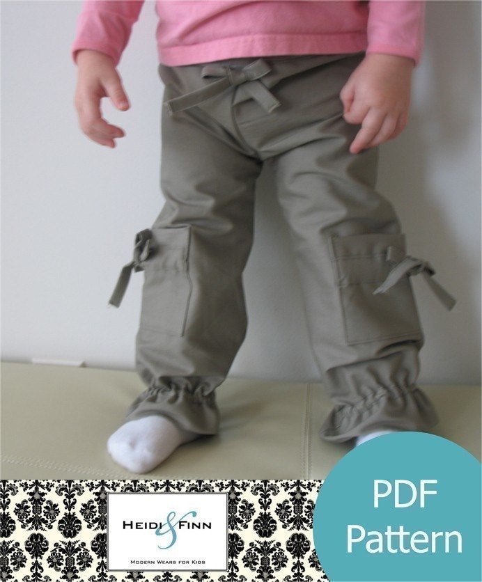 Girly Cargo Pants pattern and tutorial 12M-5T PDF baby, toddler, chinos sport pants