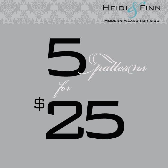 heidiandfinn PATTERN DEAL pick any 5 patterns for 25 dollars SALE make your own sale