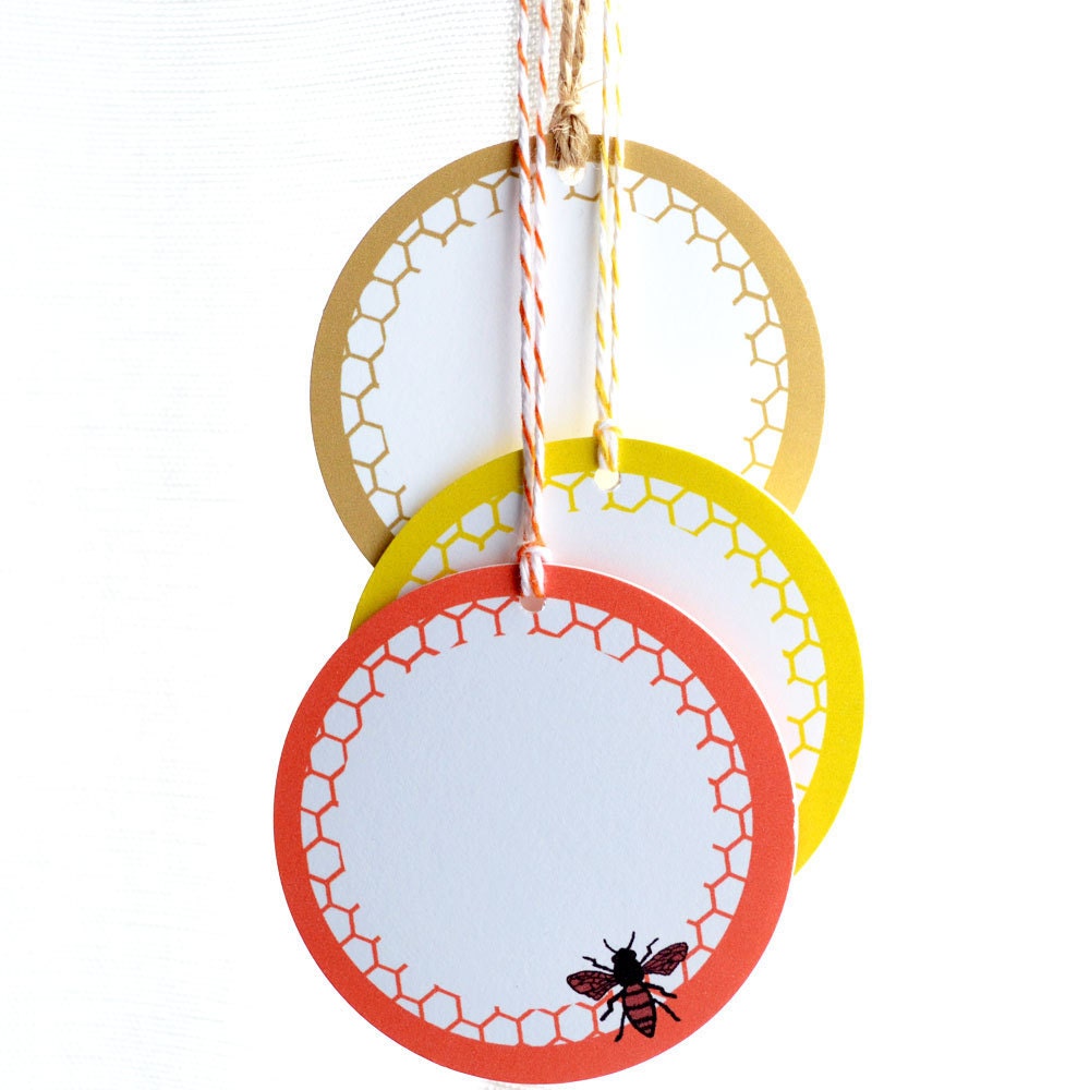 Canning or Favor Tags - Honeycomb and Bee Design Set of 12