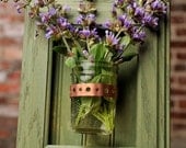 Framed Mason Jar Wall Sconce Moss Green Flower/ Plant/ Candle Holder