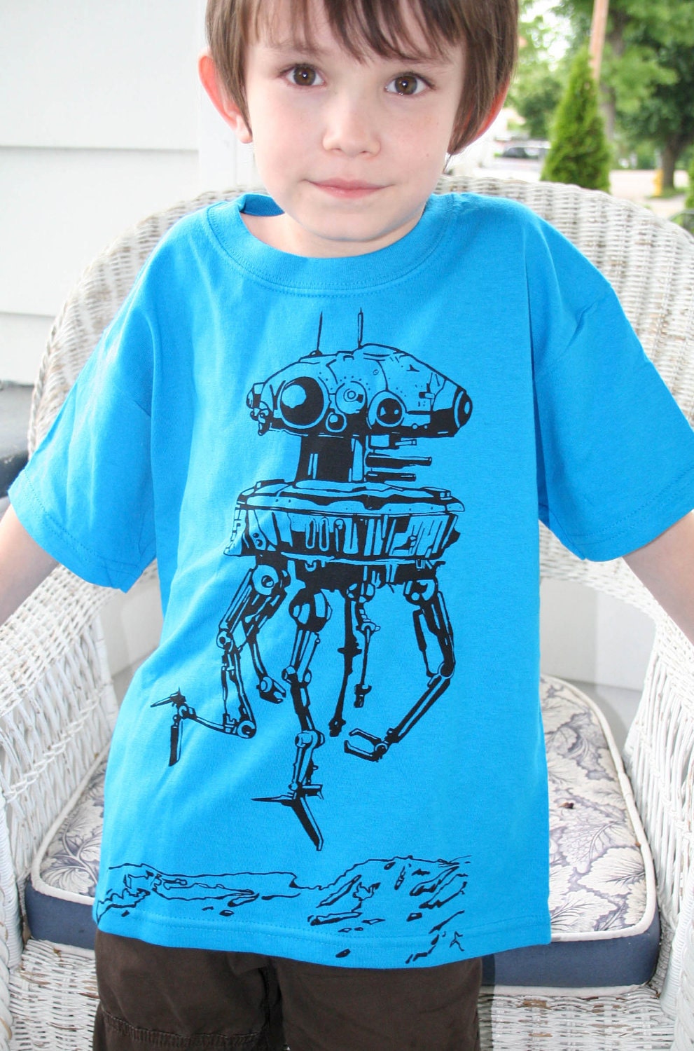 Imperial Probe droid from the planet Hoth Star Wars Kids tee in Bright Blue or Bright Green