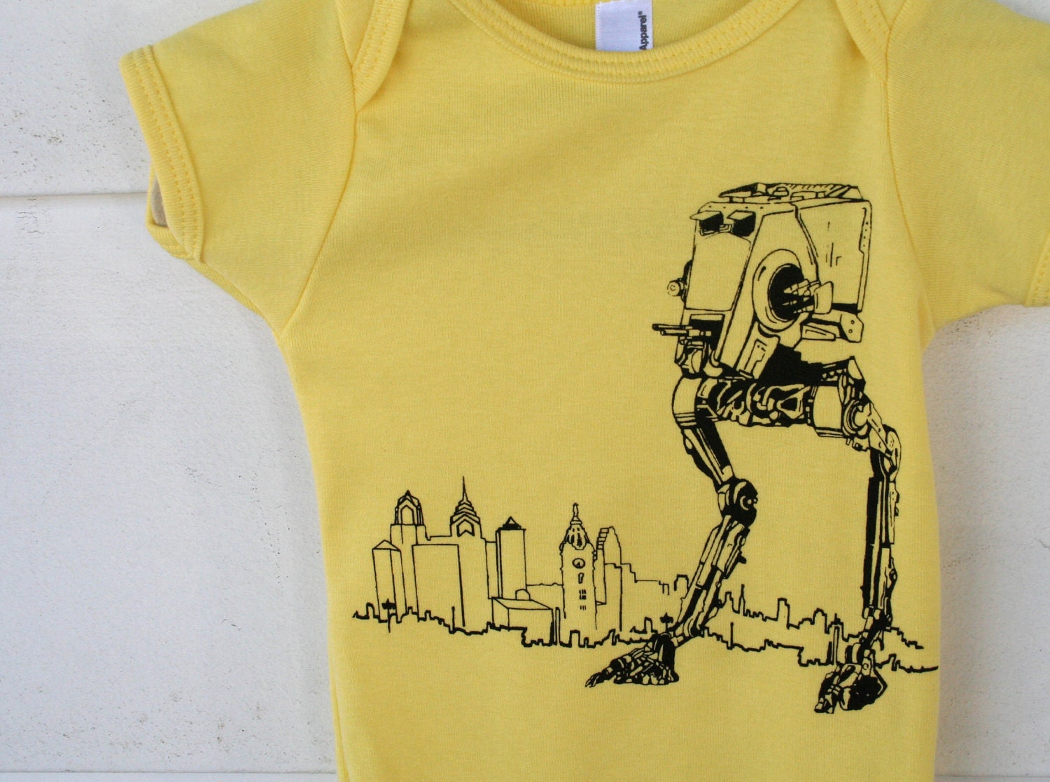 Star Wars AT-ST Walker takes on Philly, American Apparel Lemon Yellow Baby Onesie