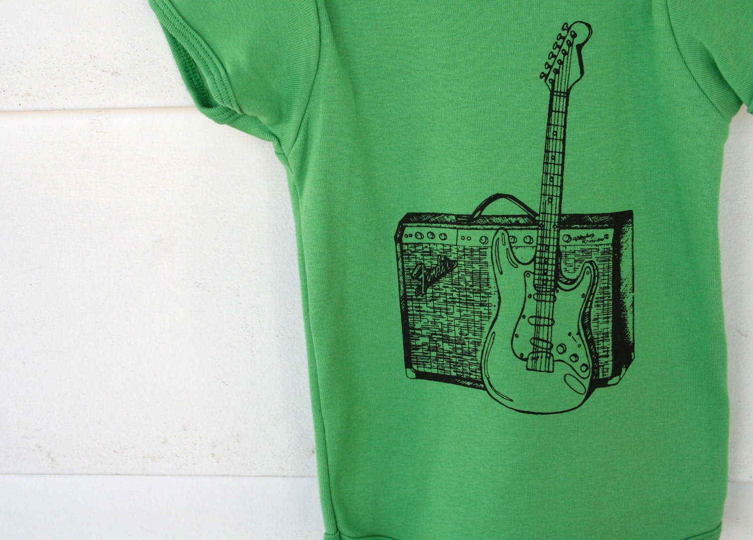 Fender Guitar and Amp Rock N Roll American Apparel Baby Onesie in Grass Green