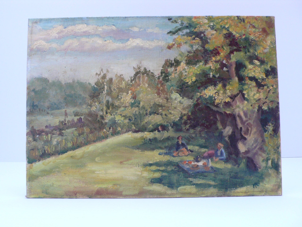 AUTUMN Leaves - original oil painting of English Countryside picnic