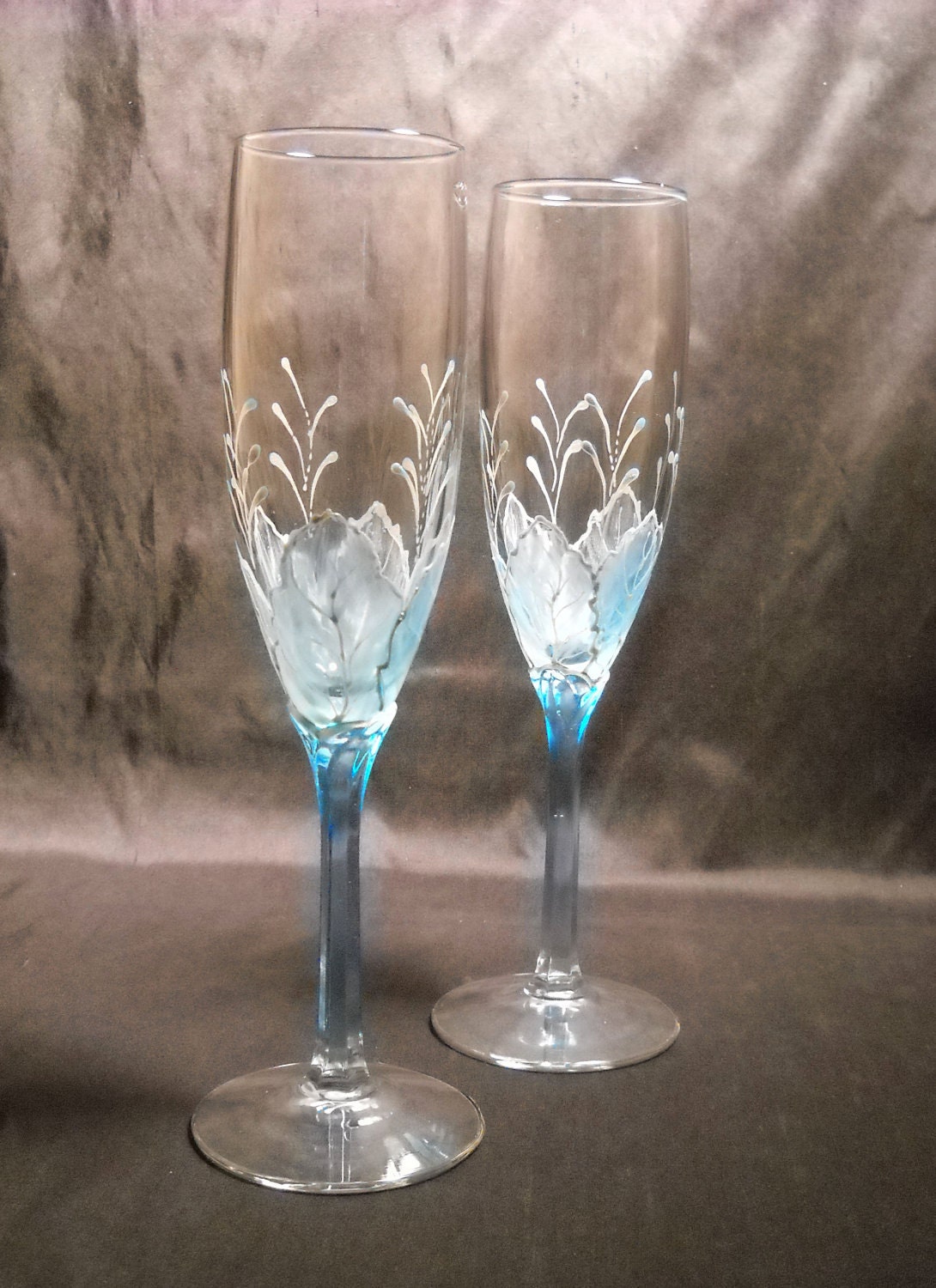 Flutes Hand Painted Glasses,Watery Blue Flutes Hand Painted