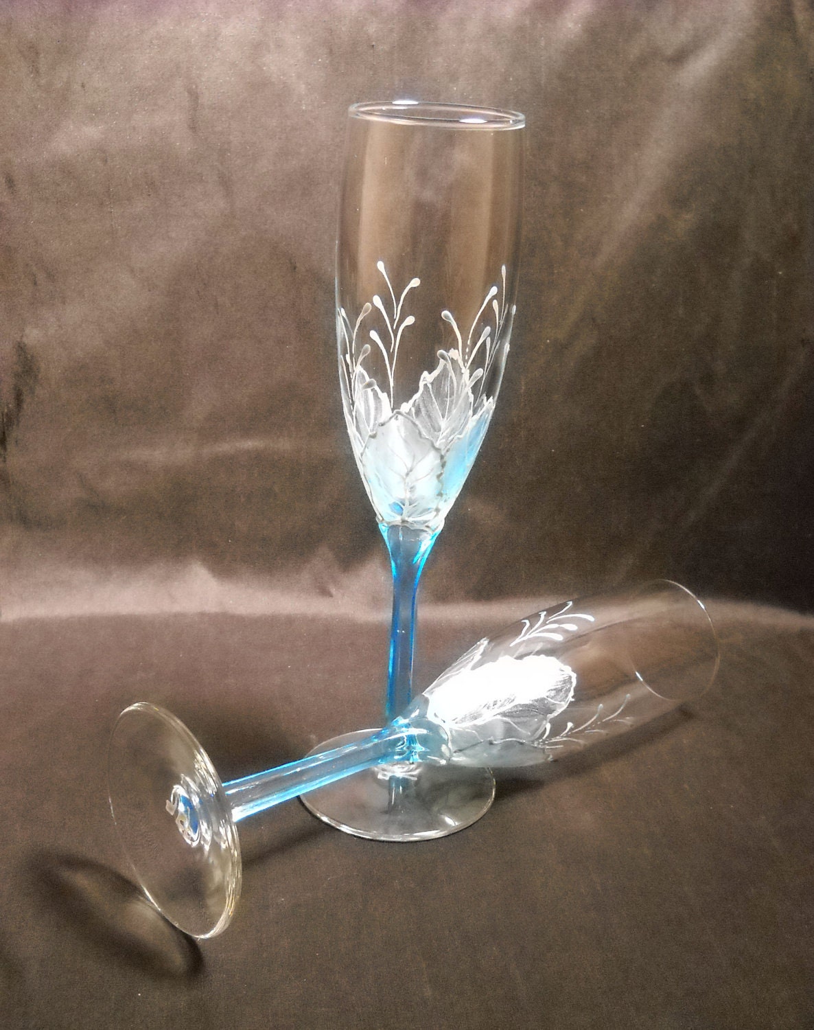 Flutes Hand Painted Glasses,Watery Blue Flutes Hand Painted