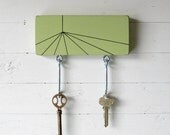 Wood Key Rack / Organizer, Green with Black Lines - eco friendly, geometric, small, key hooks, hooks for wall, gift for her
