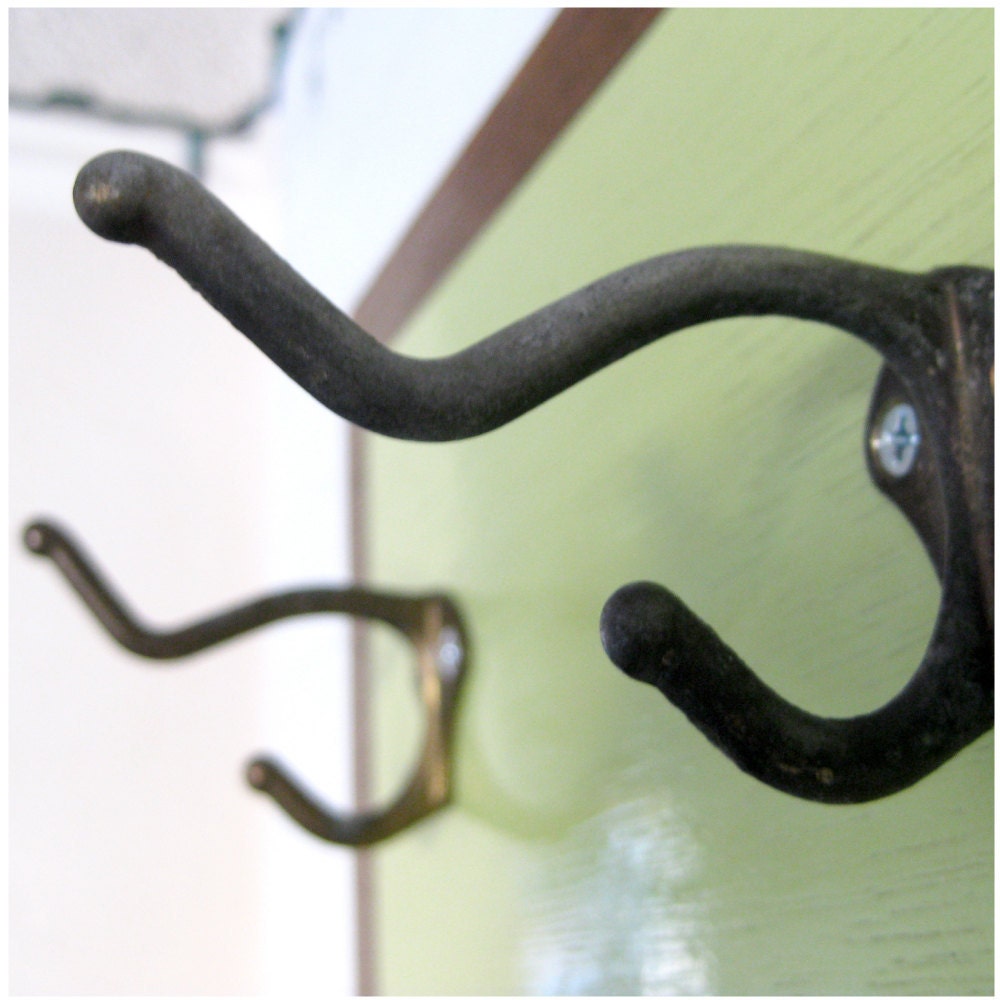 Wood Coat Rack - vintage wall hooks, avocado green, retro, organization, his and hers - 12" x 8" - THE RETRONAUT