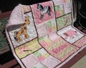 Personalized Baby Quilt Pink Chocolate Brown Safari Animals