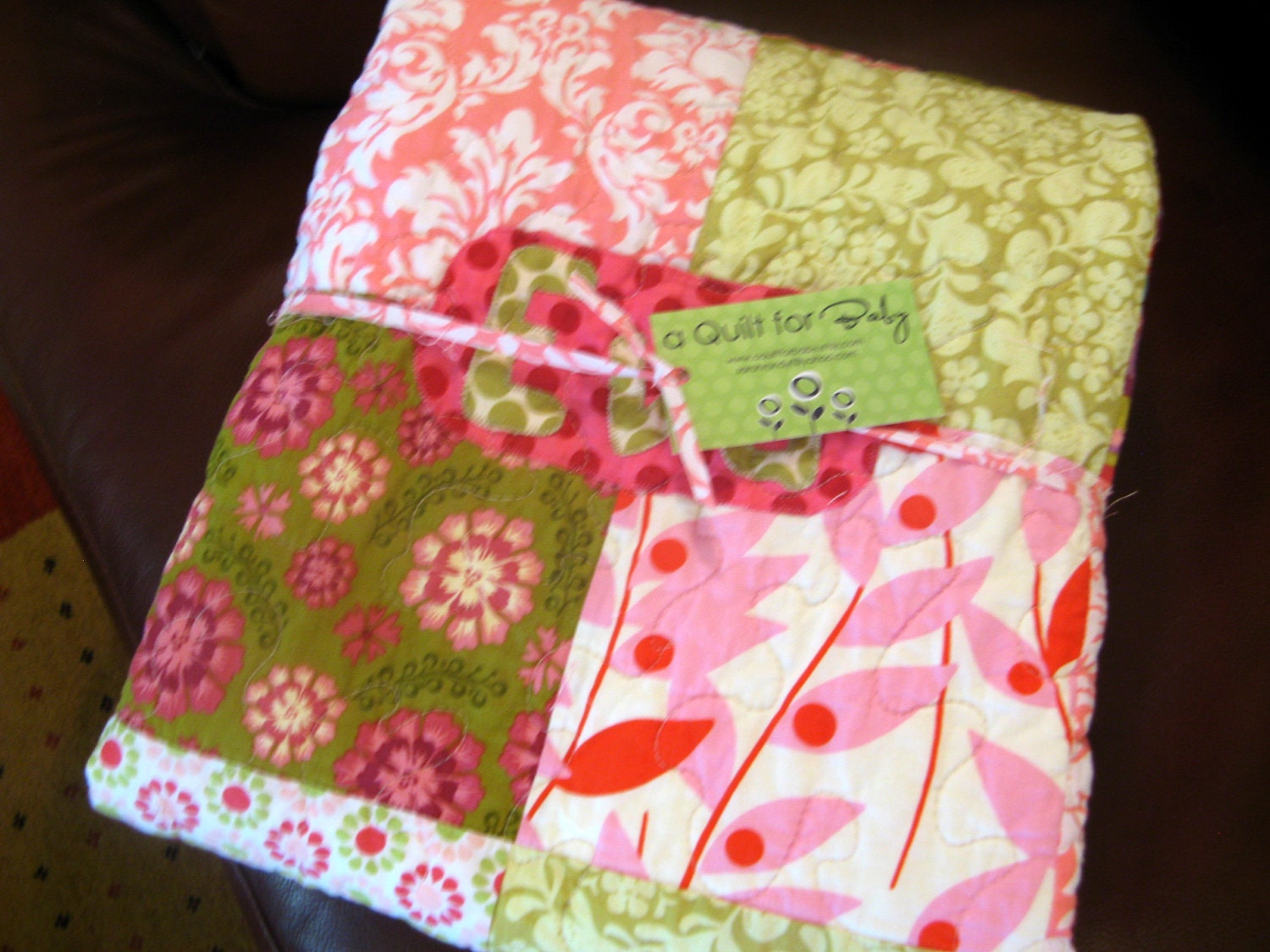 Fresh Flowers Baby Quilt Pink Green
