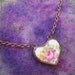 Vintage China Pink Rose Heart Copper Pendant Necklace