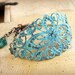 Turquoise Bracelet Large Blue Painted Filigree and Chain B614
