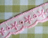Sweet Baby Pink And White Floral Eyelet Embroidery Lace (1 Meter)