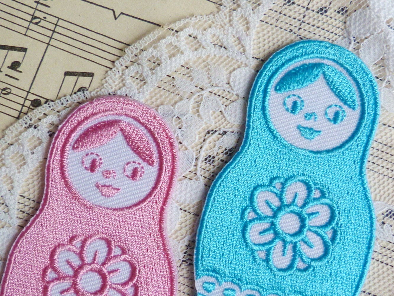 Cute Matryoshka Dolls Iron On Applique DIY Sew On - Set of 2 (B)