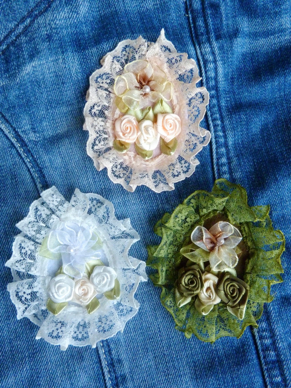 Sweet Lolita Lace And Roses Applique Sew On Patch For Hair Accessories And Brooches (Set of 3)