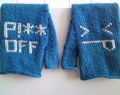 Bad Day Grumpy Emoticon Blue Fingerless Gloves - Fingerless Mittens - Snarky Snark Blue Gloves